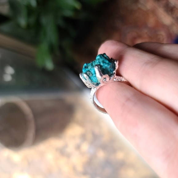 Turquoise raw natural nugget with Pyrite squares sterling ring sz7 - Picture 4 of 14